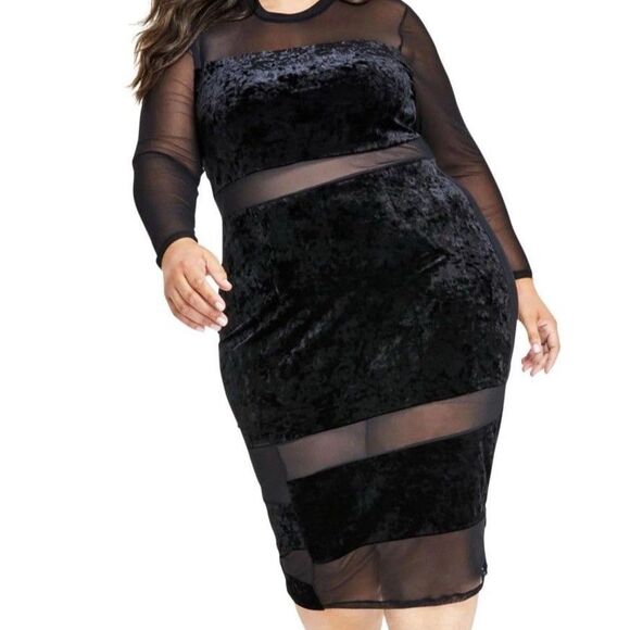 Nina Parker Witchy Plus Size 2X Mesh/Velvet Bodycon Dress Maxi Long Sleeves Goth - Picture 1 of 13
